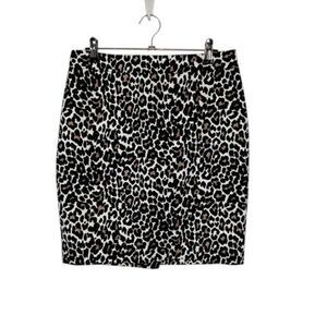 J. Crew The Pencil Skirt Leopard Print Cotton Knee Length Cream‎ Black Brown 00